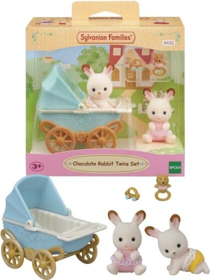 Sylvanian Families Chocolate kanintvillinger med vogn