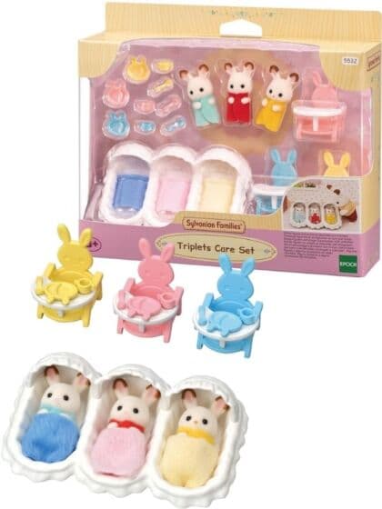 Sylvanian Families babysett med kanintrillinger og tilbehør - 19 deler