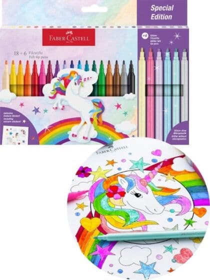 Faber-Castell tusjer - 18 farger + 6 glittertusjer