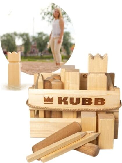 Kubb Deluxe hagespill i tre med skrin