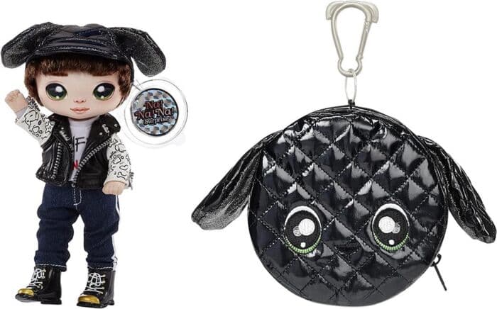 Na Na Na Surprise 2-in-1 Pom Doll Glam Series 1 - Maxwell Dane motedukke med metallisk veske