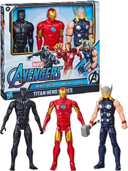 Avengers TItan Hero actionfigurer 3-pack - Black Panther, Iron Man og Thor