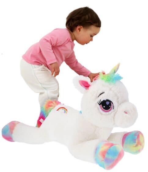 Hvit enhjørning kosebamse - 80 cm lang