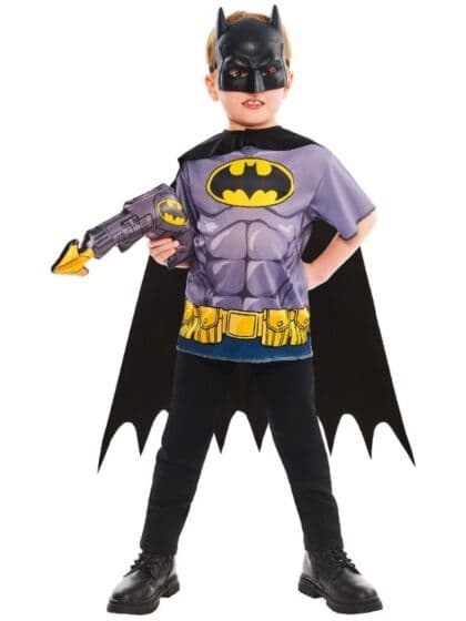 Batman pakke med kappe, maske, topp og oppblåsbar pistol – 4–6 år / 116 cm