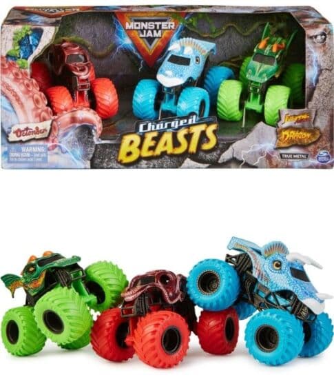 Monster Jam Charged Beasts 1:64 True Metal 3 Pack - Dragon, Octon8er og Jurassic Attack