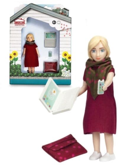 Lundby dukke med telefon og veske - tilbehør til dukkehus