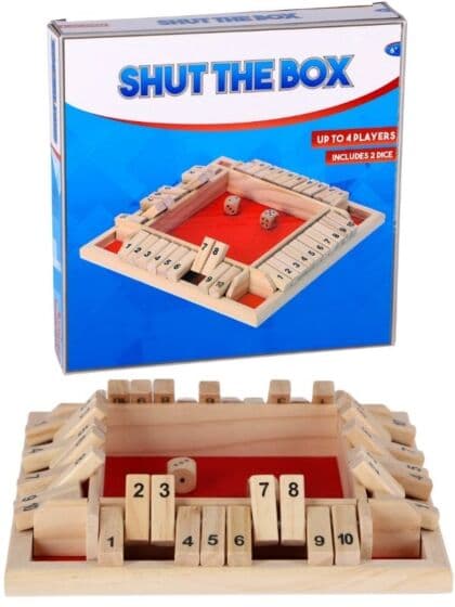 Shut the box for 4 – klassisk brettspill med terninger og telleremser