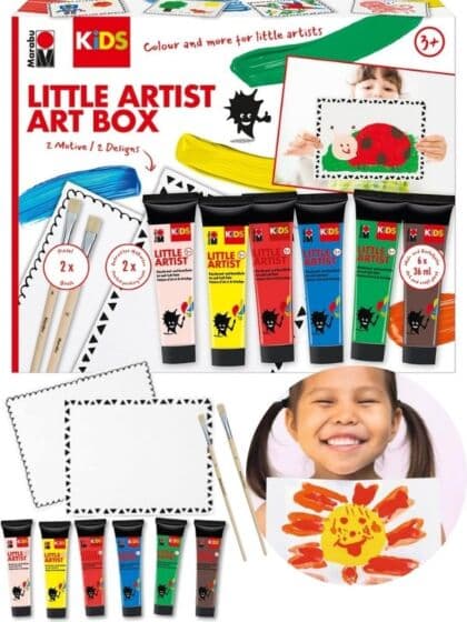 Marabu KiDS Little Artist malepakke med 6 tuber maling, ark og malepensler