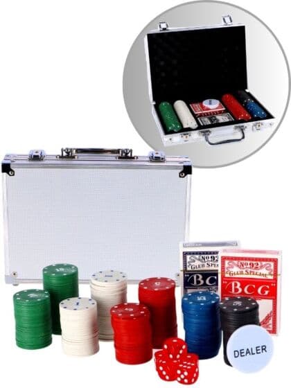 Poker-sett i metallkoffert – 200 chips og kortstokker for klassisk kortspill