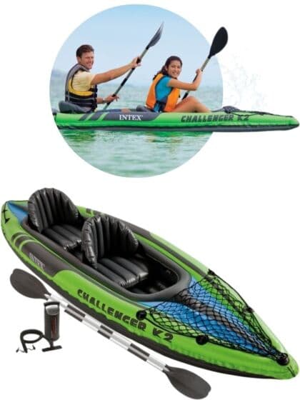 Intex Challenger K2 Kayak - oppblåsbar kajakk for 2 personer - med padleårer og pumpe