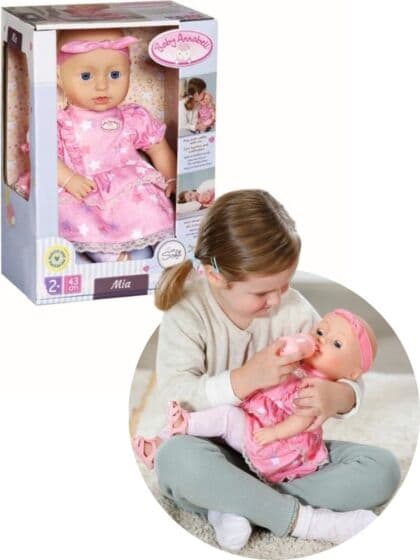 Baby Annabell Mia dukke med rosa kjole og soveøyne - 43 cm