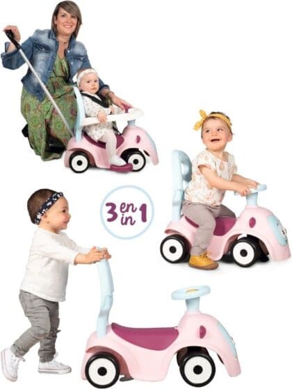 Smoby Maestro Ride-on - 3i1 lær-å-gå bil med skyvestang - rosa