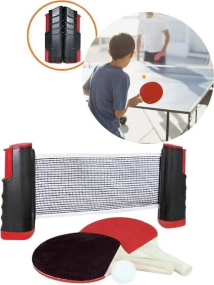 Alert Bordtennis med teleskopnett, racketer og ping pong-ball