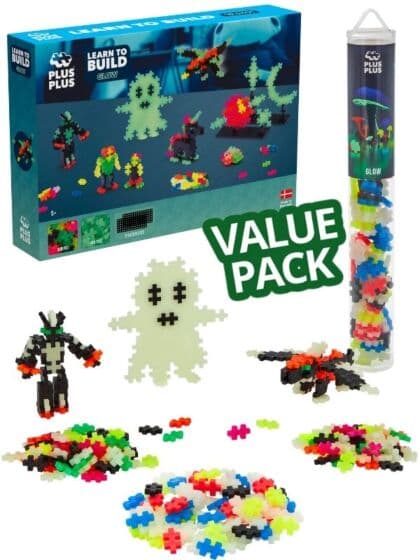 Plus Plus Glow Lær å Bygge Sett – Kreativt byggesett med selvlysende klosser