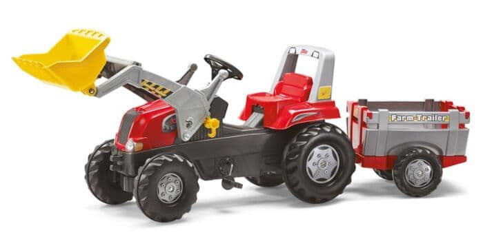 Rolly Toys rollyJunior: Rød tråtraktor med frontlaster og tilhenger