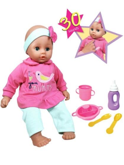 Lissi Dolls Amelie - snakkende babydukke med spiseutstyr - 40 cm