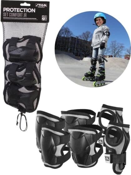 Stiga Protection Set Comfort JR – beskyttelsessett str. M (6–9 år) – Svart