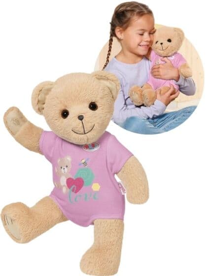 BABY Born Bear - myk bjørnebamse med rosa drakt - med klistremerkeark og album inkludert
