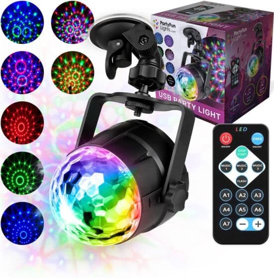 PartyFun Lights USB discolys-projektor med sugekopp og fjernkontroll