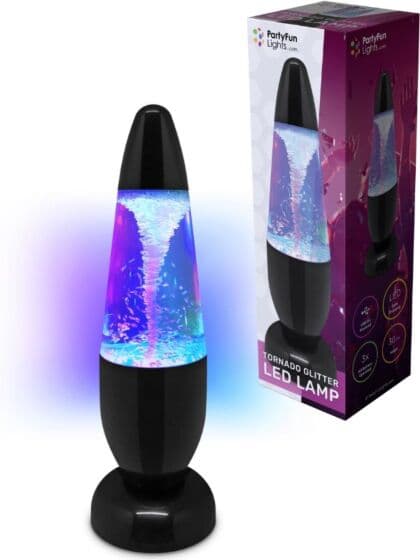 PartyFun Lights Tornado Glitterlampe med LED som endrer farge - 30 cm høy