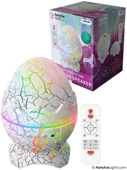 PartyFun Lights Dinosaur Egg stjerneprojektor med Bluetooth-høyttaler – LED nattlampe