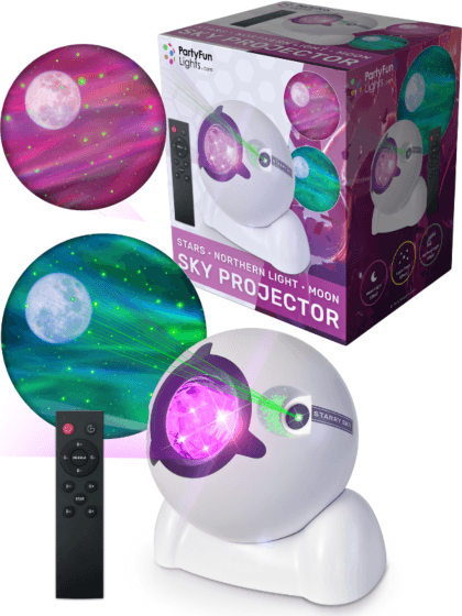 PartyFun Lights laserprojektor med stjerner og nordlys