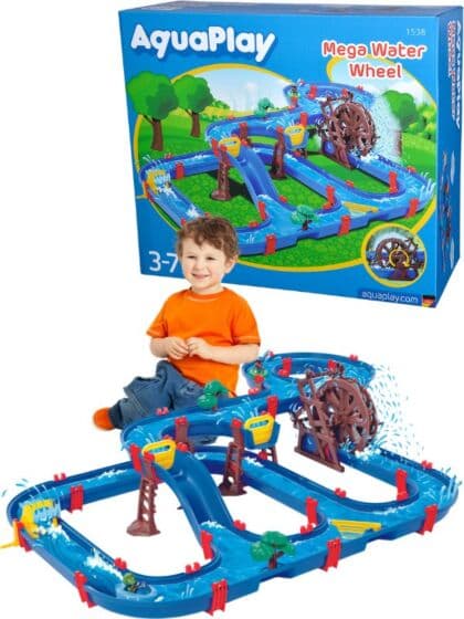 Aquaplay Mega Water wheel vannbane - kanalsystem i to nivåer med vannmølle og 2 båter