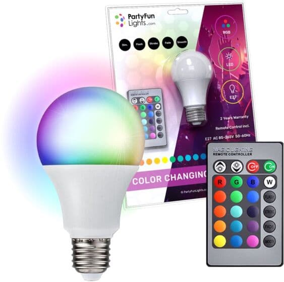 PartyFun Lights RGB LED-lyspære med fjernkontroll