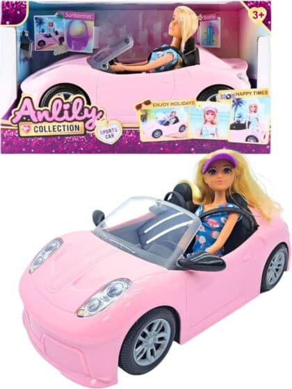 Anlily blond dukke med rosa bil - 29 cm