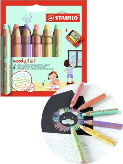 STABILO Woody 3-i-1 Pastel - 6 fargeblyanter - tegn på glass og papir