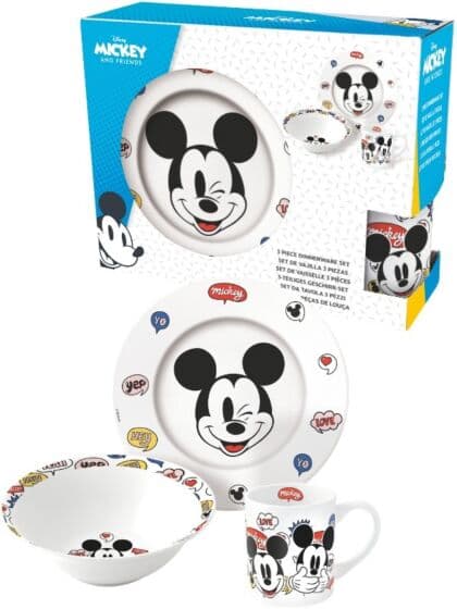 Disney Mikke Mus servise i keramikk - tallerken, bolle og kopp i gaveeske
