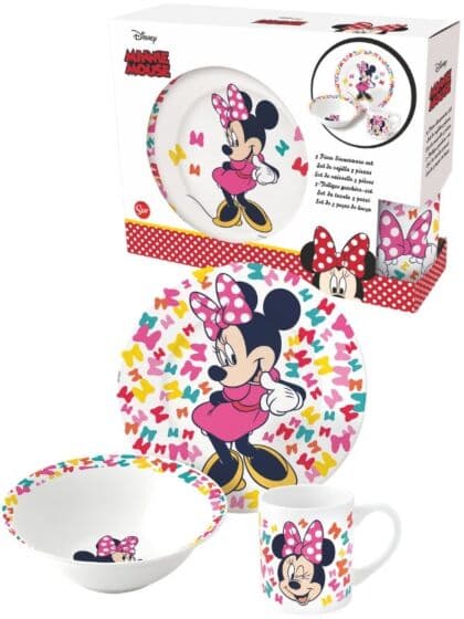 Disney Minni Mus gavesett i keramikk - tallerken, bolle og kopp