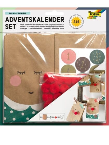 Folia Adventskalender-poser og tall - Reinsdyr med rød nese