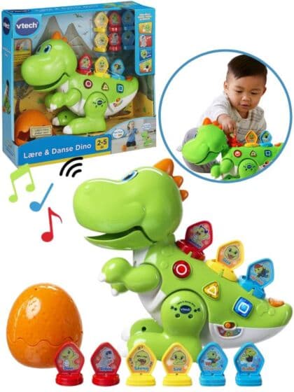 Vtech Baby lær å danse Dino - aktivitetsleke med lyd, lys og bevegelse - barnets første lek med koding - norsk versjon