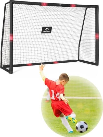 Mzone fotballmål i metall - svart beskyttelsestrekk - 240x160x85 cm