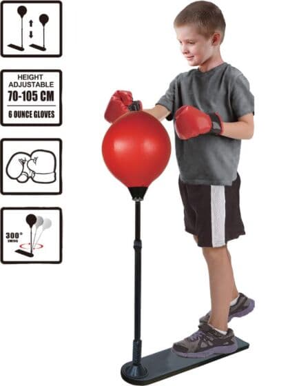 Bokseball med justerbar stang og hansker - opptil 105 cm