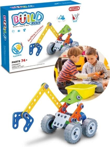 Build & Play fleksibelt byggesett med verktøy - Anleggsbil med 74 deler