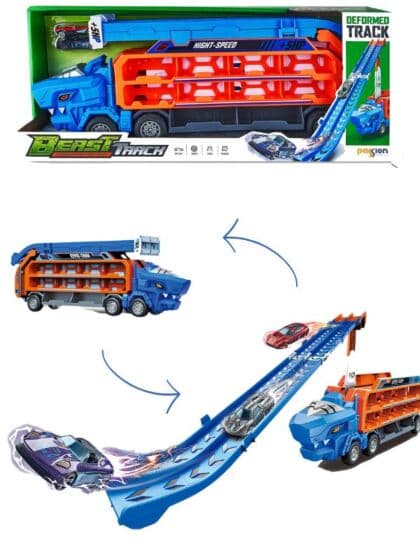 Beast Track biltransporter med utfellbar racerbane og 2 biler