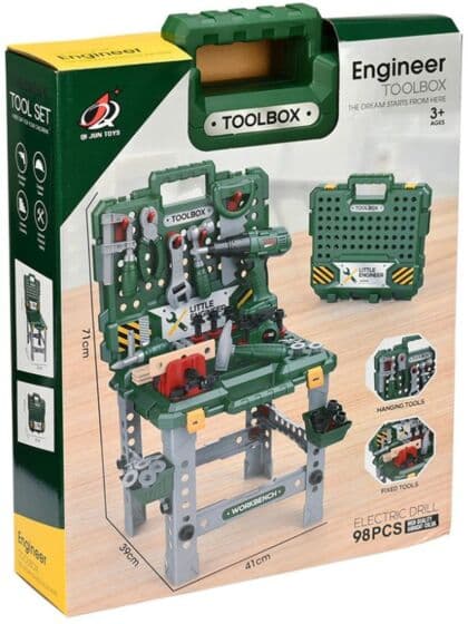 Engineer Toolbox Verktøybenk med elektrisk drill – 98 deler for barn