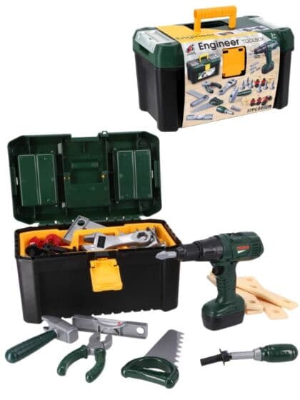 Engineer Toolbox Plastkoffert med batteridrevet drill – verktøysett for barn