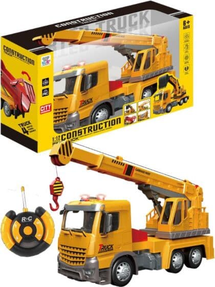 Radiostyrt kranbil med lys og 260 graders rotasjon - 32 cm lang