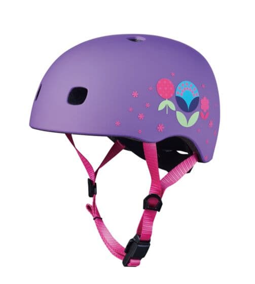 Micro PC Floral Purple Hjelm S - (48-52cm) - justerbar sykkelhjelm, lilla med LED-lys