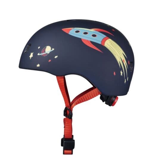 Micro Rocket Hjelm M (52-56 cm) - justerbar sykkelhjelm med LED-lys - mørk med rakett