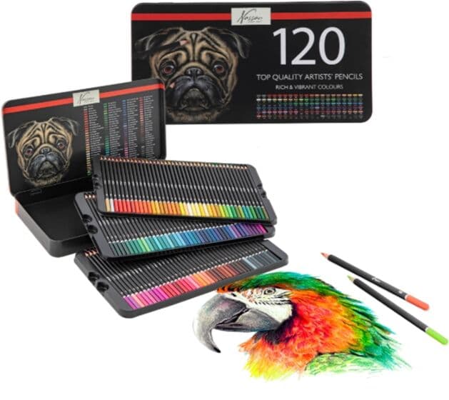 Nassau Fine Art Fargeleggingsskrin i tinn med 120 fargeblyanter