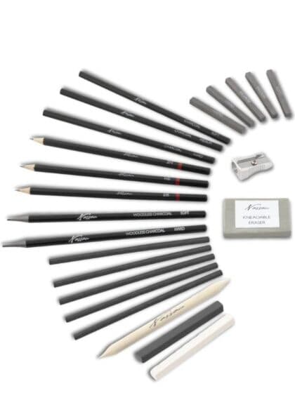 Nassau Fine Art tegnesett i 24 deler - med tegneblyanter og kull