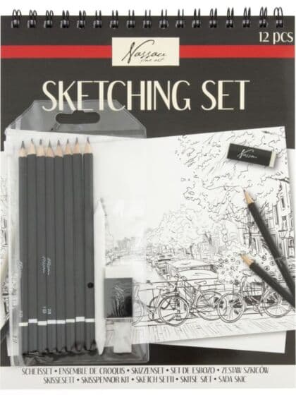 Nassau Fine Art skissesett med tegneblokk og grafittblyanter