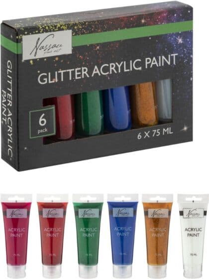 Nassau Fine Art akrylmaling i tuber - 6 farger med glitter