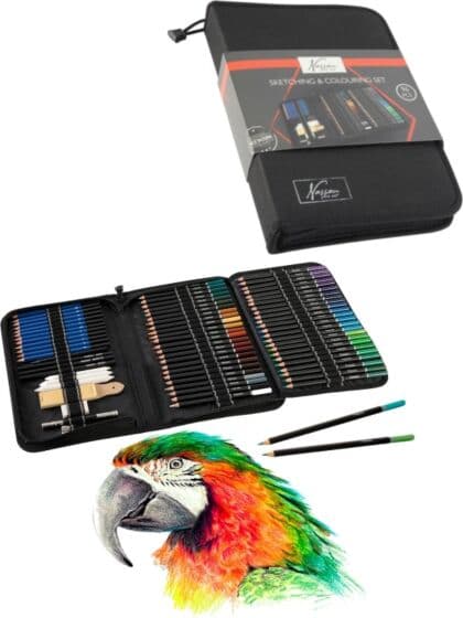 Nassau Fine Art Sketch and colour tegne- og fargeleggingssett i mappe - 96 deler