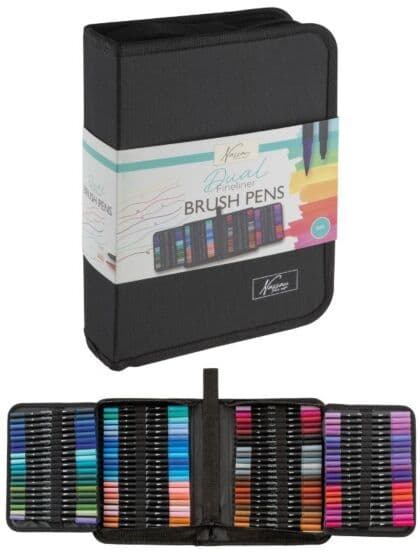 Nassau Dual Fineliner brush pens – 120 tusjer i nylonmappe