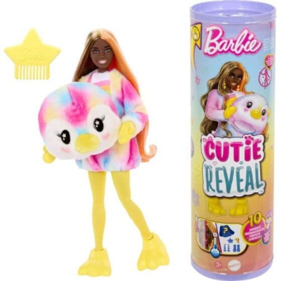 Barbie Cutie Reveal Penguin dukke med regnbuefarget pingvinkostyme